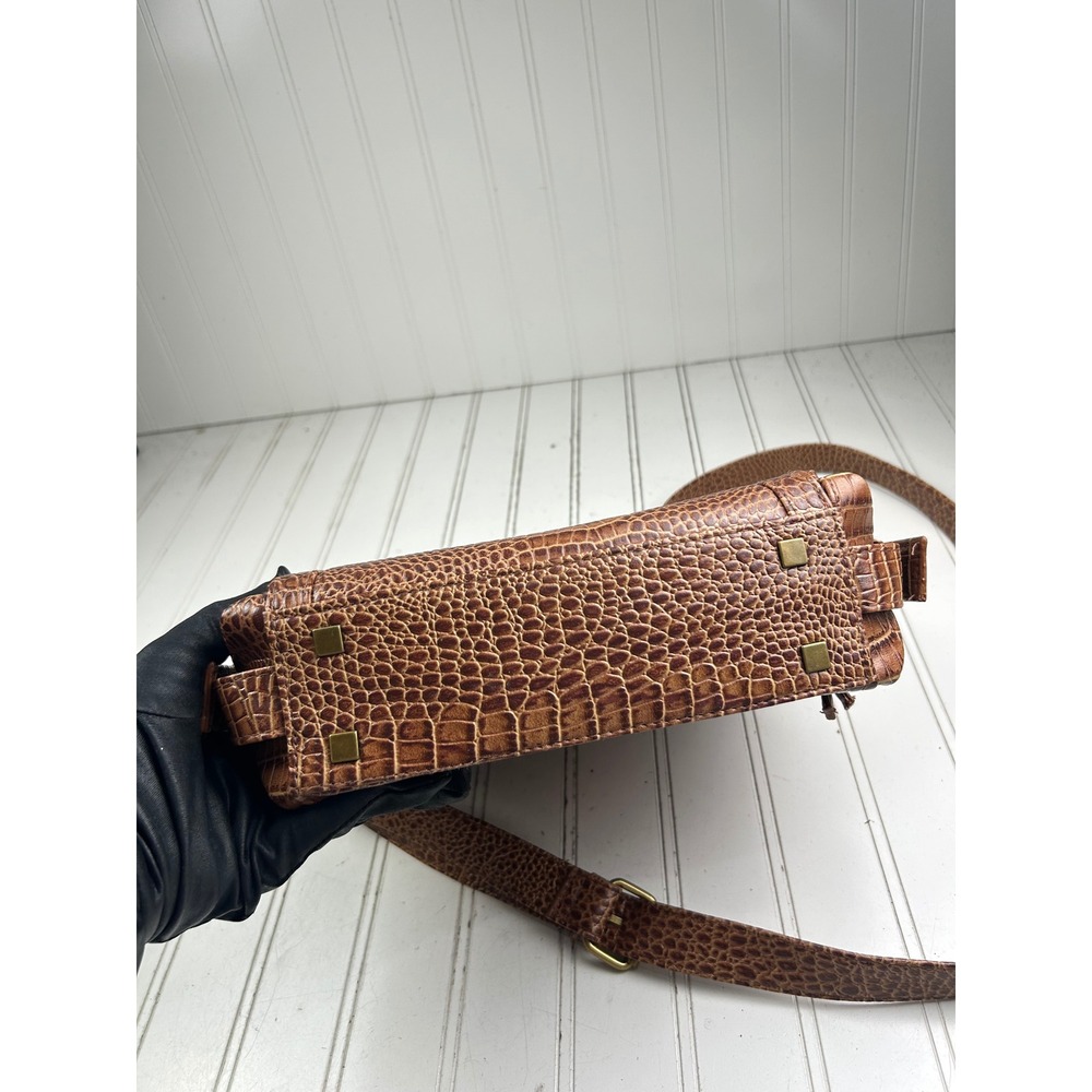 Coldwater Creek Vintage Sophie Brown Croc Embossed Leather Boho Crossbody Bag - Picture 7 of 14